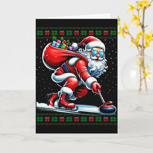 Santa Curling Ugly Christmas Sweater Karte (Gelbe Blume)