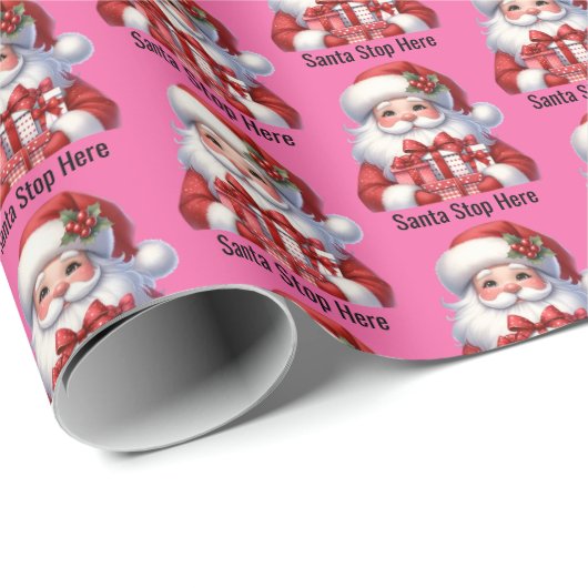 Santa Cute Jolly Girl Pink Red Presents Geschenkpapier (Rolleneckpunkt)