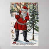 Santa Cutting Weihnachtsbaum Poster (Vorne)