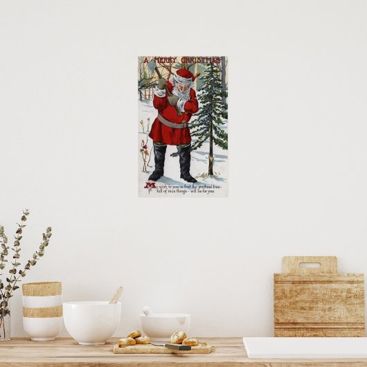Santa Cutting Weihnachtsbaum Poster (Küche)