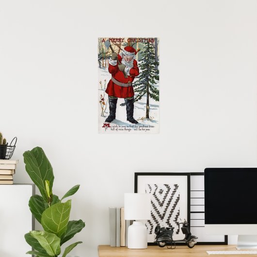 Santa Cutting Weihnachtsbaum Poster (Heimbüro)