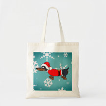 Santa Dachshund Dog Snowflakes Budget Tote Bag