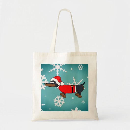 Santa Dachshund Dog Snowflakes Budget Tote Bag Tragetasche (Vorne)