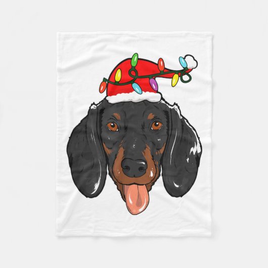 Santa-Dachshund-Licht-Weihnachten Fleecedecke (Vorderseite)