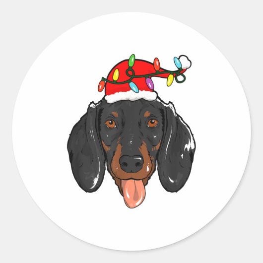 Santa Dachshund Light Christmas Runder Aufkleber (Vorderseite)