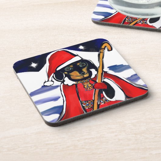 SANTA-DACKEL GETRÄNKEUNTERSETZER (Linke Seite)