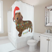 Santa Dackel Hund in Weihnachtslicht getanzt T G Duschvorhang (Beispiel)