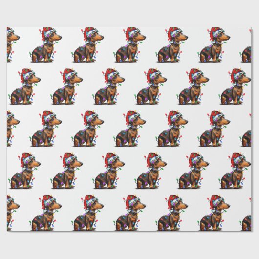 Santa Dackel mit Weihnachtsbeleuchtung Geschenkpapier (Flach)
