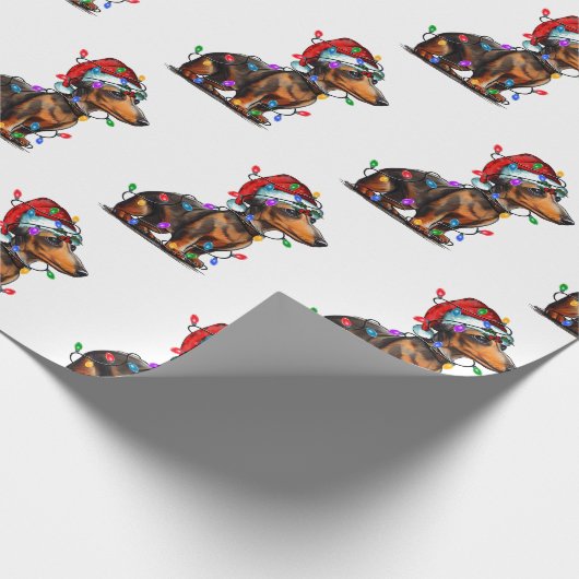 Santa Dackel mit Weihnachtsbeleuchtung Geschenkpapier (Ecke)