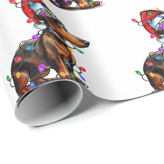 Santa Dackel mit Weihnachtsbeleuchtung Geschenkpapier (Rolleneckpunkt)