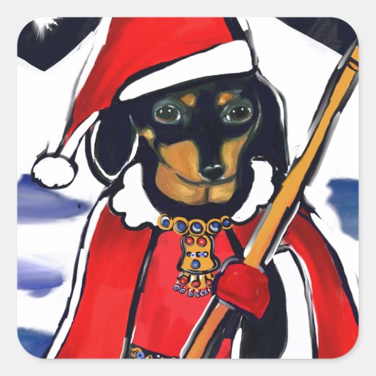 SANTA-DACKEL QUADRATISCHER AUFKLEBER (Vorderseite)