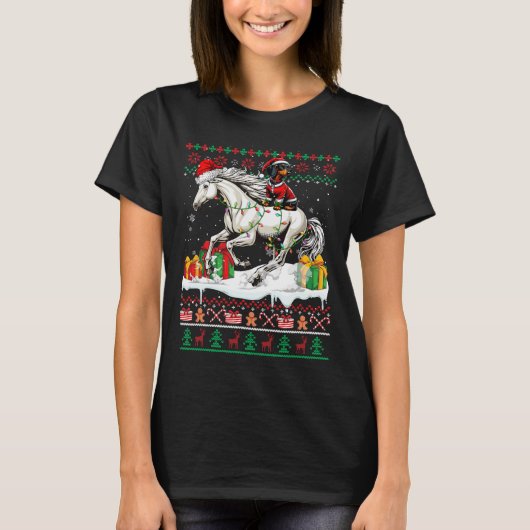 Santa Dackel Reiten Weihnachten T-Shirt (Vorderseite)