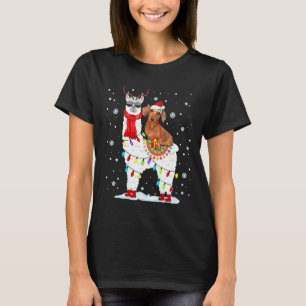 Santa Dackel Riding Llama Rentier T-Shirt