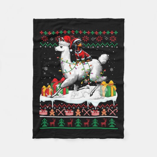 Santa Dackel Riding Llama Weihnachtsliebhaber Fleecedecke (Vorderseite)