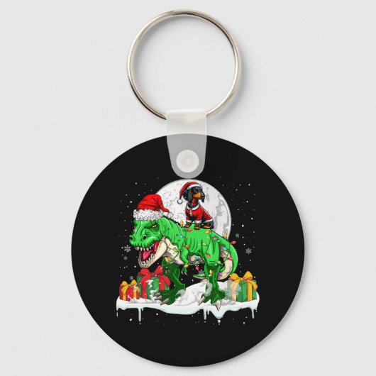 Santa Dackel Riding T-rex Weihnachtsbesitzer Kinde Schlüsselanhänger (Vorderseite)
