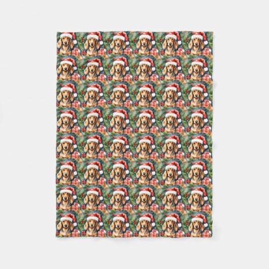 Santa Dackel und Evergreens: Fleecedecke (Vorderseite)