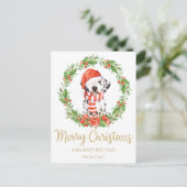 Santa Dalmatiner Dog Frohe Weihnachtsgrüße Feiertagspostkarte (Stehend Vorderseite)