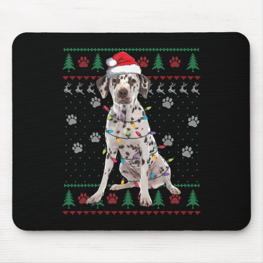 Santa Dalmatiner Hunde Xmas Lights Ugly Christmas Mousepad (Vorne)