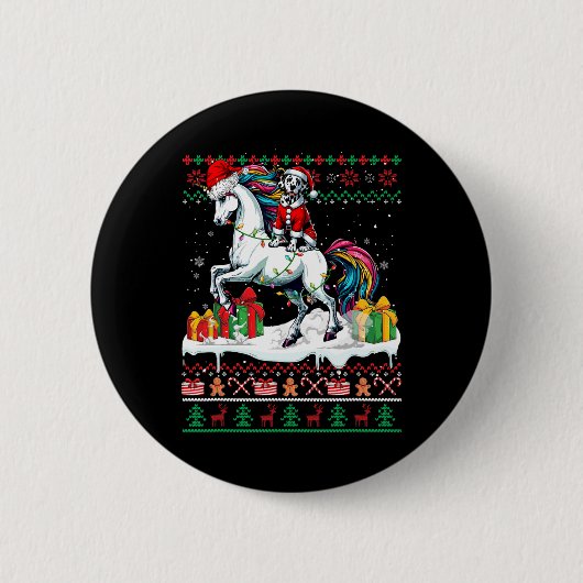 Santa Dalmatiner Riding Unicorn Weihnachtskraut L Button (Vorderseite)