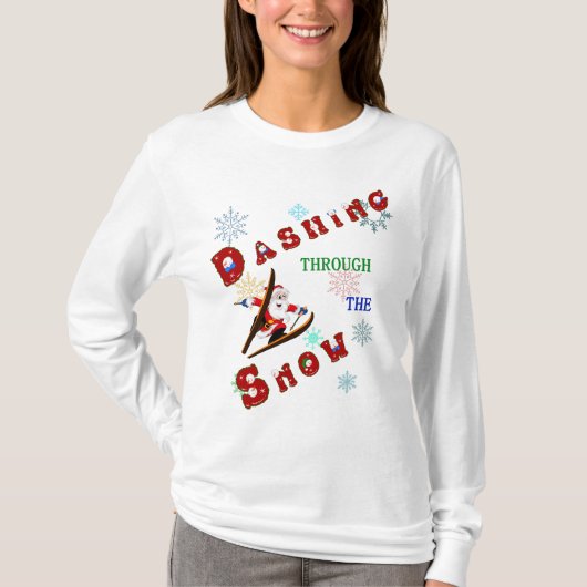 Santa Dashing durch den Schnee auf Ski T-Shirt (Vorderseite)