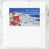 Santa, Dashing Thru der Schnee Weihnachten Rechteckiger Aufkleber (Tasche)