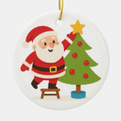 Santa Decorating Tree Personalized Family Name Keramik Ornament (Vorne)