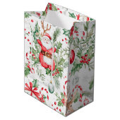 Santa Deer Baubles Holly Mittlere Geschenktüte (Vorderseite Schrägansicht)