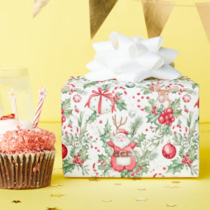 Santa Deer Baubles Holly Weihnachtswrapping Paper Geschenkpapier