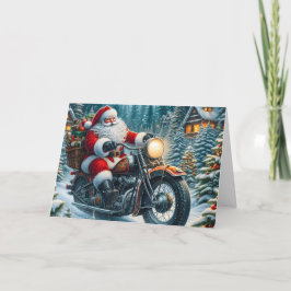 Santa Delivering Packages on Motorcycle Feiertagskarte