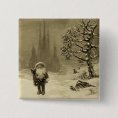 SANTA DER GNOMES Funny Christmas Sepia Brown Button (Vorderseite)