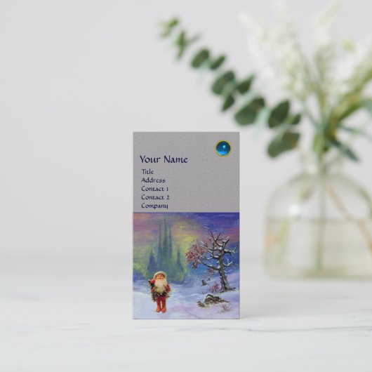 SANTA DES GNOMES MONOGRAM Blue Sapphire Gray Visitenkarte (Stehend Vorderseite)