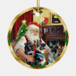 Santa / Deutscher Schäferhund und Welpe Keramik Ornament