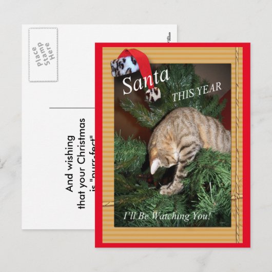 Santa die Katze wird Sie auf der Postkarte beobach (Vorne/Hinten)
