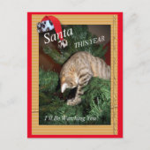 Santa die Katze wird Sie auf der Postkarte beobach (Vorderseite)
