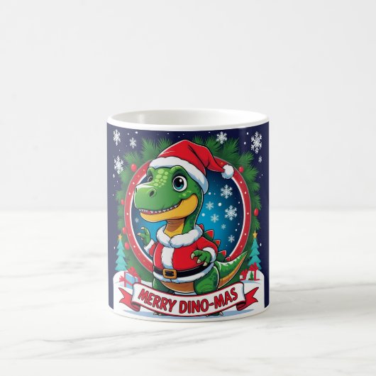 Santa Dinosaur Christmas Funny “Merry Dino-Mas” Kaffeetasse (Mittel)