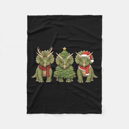 Santa Dinosaur Christmas Tree Triceratops Lover Xm Fleecedecke (Vorderseite)