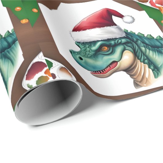Santa Dinosaur Geschenkpapier (Rolleneckpunkt)