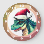Santa Dinosaur Große Wanduhr (Vorderseite)