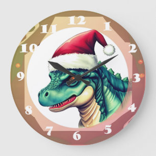 Santa Dinosaur Große Wanduhr