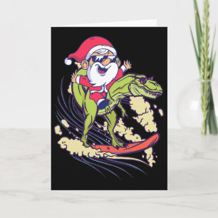 Santa Dinosaur surft T-Rex Dino Sommer Weihnachten Karte