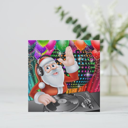 Santa DJ Disco Weihnachten / Neujahr Einladung (Stehend Vorderseite)