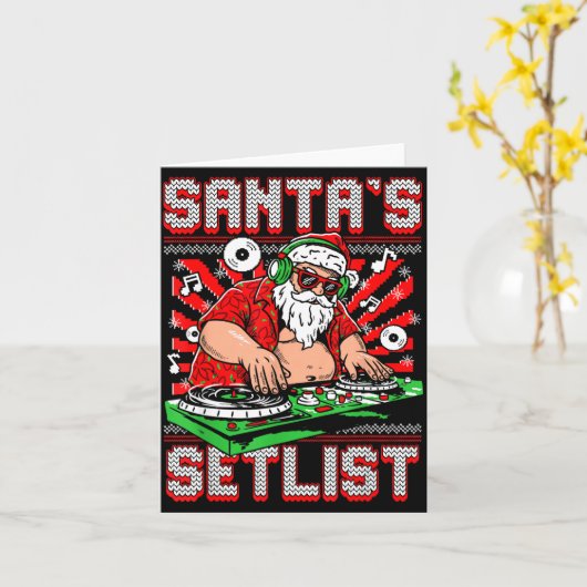 Santa Dj Musician Santa’s Setlist House Music Ugly Karte (Gelbe Blume)