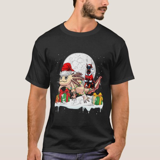 Santa Dobermann Riding Axolotl Weihnachtsmann Kind T-Shirt (Vorderseite)