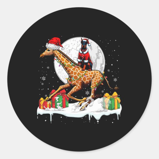 Santa Dobermann Riding Giraffe Weihnachtsbesitzer Runder Aufkleber (Vorderseite)