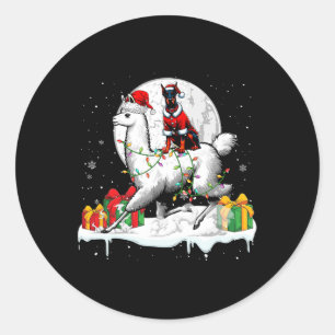Santa Dobermann Riding Llama Weihnachtsbesitzer Ki Runder Aufkleber