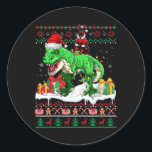 Santa Dobermann Riding T-rex Christmas Sweater Lov Runder Aufkleber<br><div class="desc">Santa Dobermann Riding T-rex Weihnachts-Sweater Lover Besitzer</div>