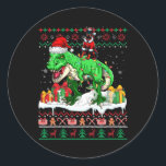 Santa Dobermann Riding T-rex Christmas Sweater Lov Runder Aufkleber<br><div class="desc">Santa Dobermann Riding T-rex Weihnachts-Sweater Lover Besitzer</div>