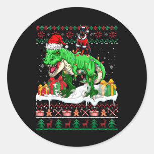 Santa Dobermann Riding T-rex Christmas Sweater Lov Runder Aufkleber