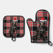 Santa Dog Black Labrador Holiday Plaid Christmas Ofenhandschuh & Topflappen-Set (Vorderseite)