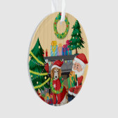 Santa & Dog by the Fireplace – Cozy Christmas  Ornament (Vorderseite)